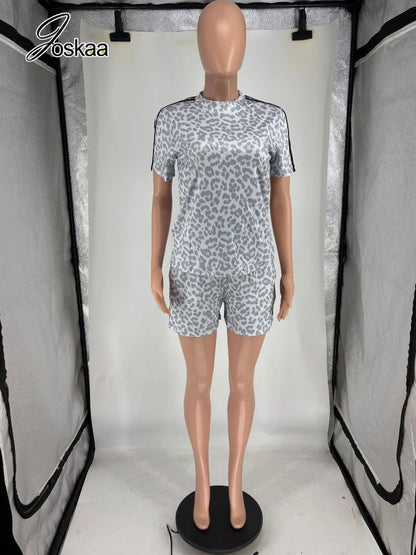 Women's Leopard Print Short Sleeve Two Piece Set Black – Back View