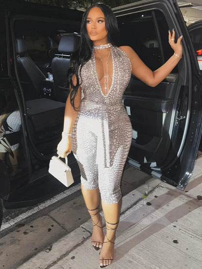 Wholesale Women's Backless Halter Bodycon Romper