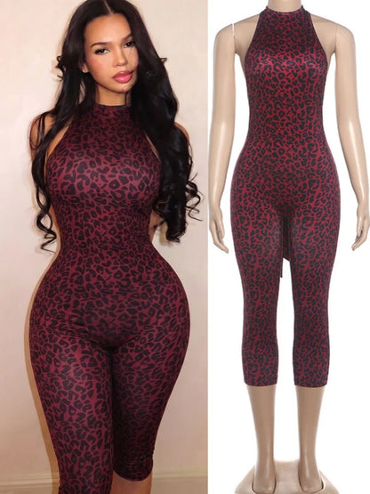 Women's Leopard Print Backless Halter Sleeveless Romper - Additional View 8
