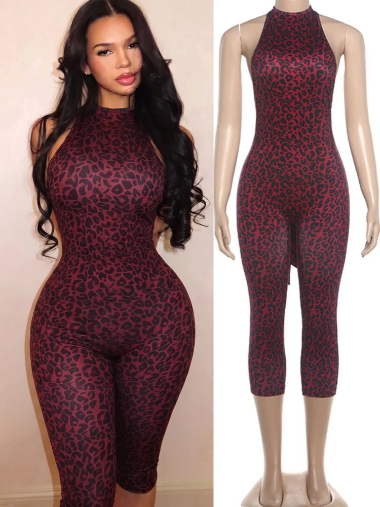 Women's Leopard Print Backless Halter Sleeveless Romper - Additional View 8