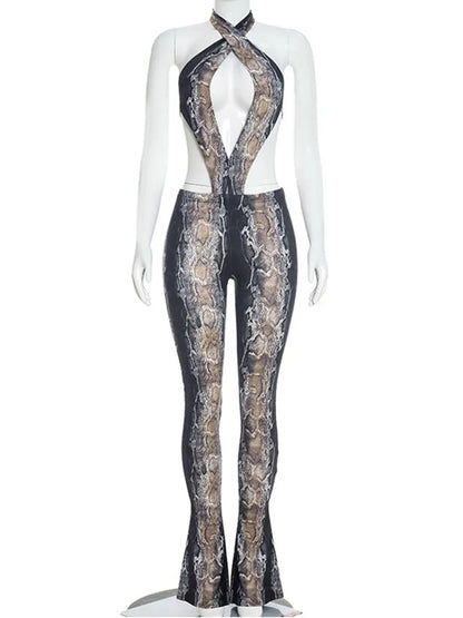 Joskaa Snake Print Backless Halter Bodycon Romper - romper image 6