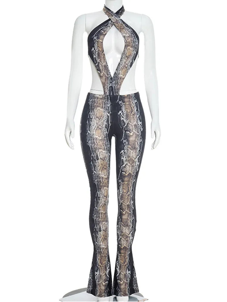 Joskaa Snake Print Backless Halter Bodycon Romper - romper image 6