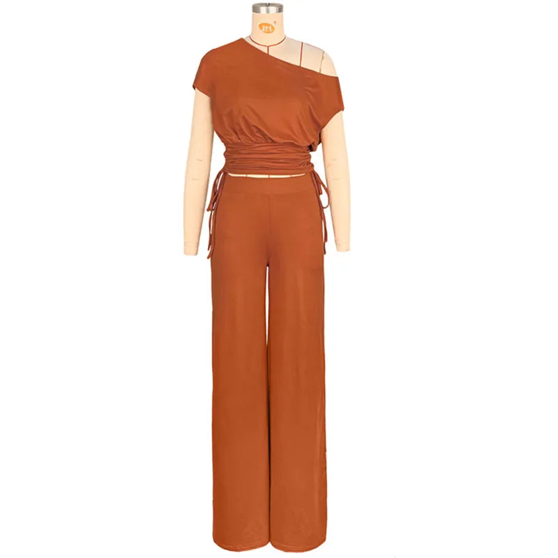 Joskaa Wide Leg Two Piece Set Sporty Off Shoulder - two piece set image 7