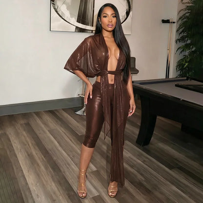 Women's Mesh Backless One Shoulder Two Piece Set - Detail View 8