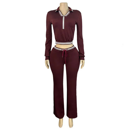Women's Long Sleeve Crop Flare Two Piece Set