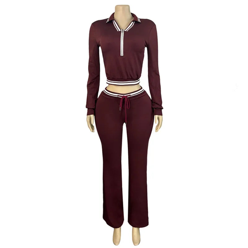 Women's Long Sleeve Crop Flare Two Piece Set