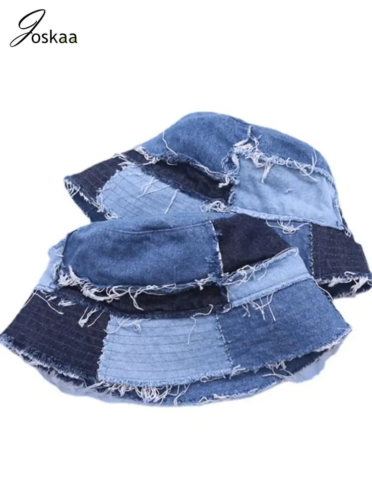 Women's Distressed Denim Patchwork Pants – Detail View