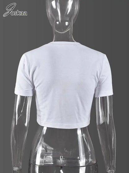 Women's Rhinestone Short Sleeve Split T-shirts Solid Top White – Detail View