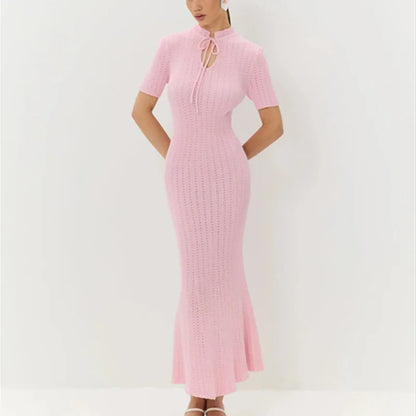 Women's Lace Knit Cutout Short Sleeve Maxi Dress