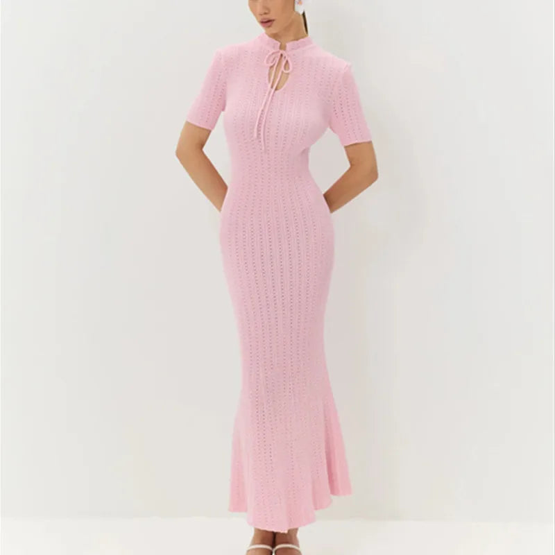 Women's Lace Knit Cutout Short Sleeve Maxi Dress