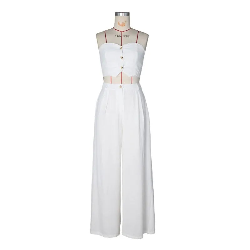 Women's Strapless Flare Wide Leg Two Piece Set