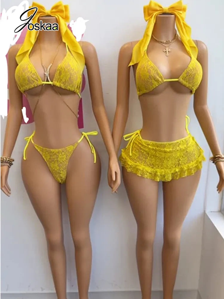 Women's Lace Swimwear Bikini Triangle Tie - Women's Fashion Wholesale - Front View