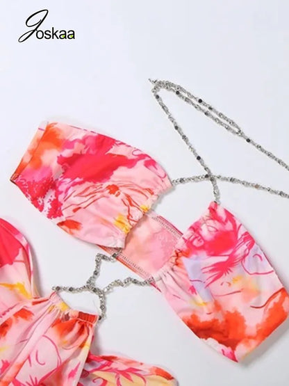 Women's Floral Print Cutout Halter Maxi Dress - Model Wearing Style