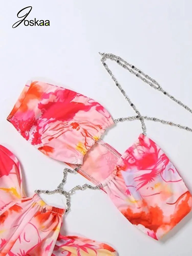 Women's Floral Print Cutout Halter Maxi Dress - Model Wearing Style