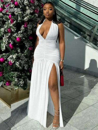 Women's Backless Halter Bodycon Maxi Dress – Women's Fashion Wholesale – Front View