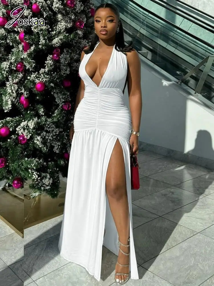 Women's Backless Halter Bodycon Maxi Dress – Women's Fashion Wholesale – Front View