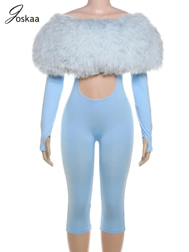 Women's Cutout Long Sleeve Bodycon Romper Blue – Detail View