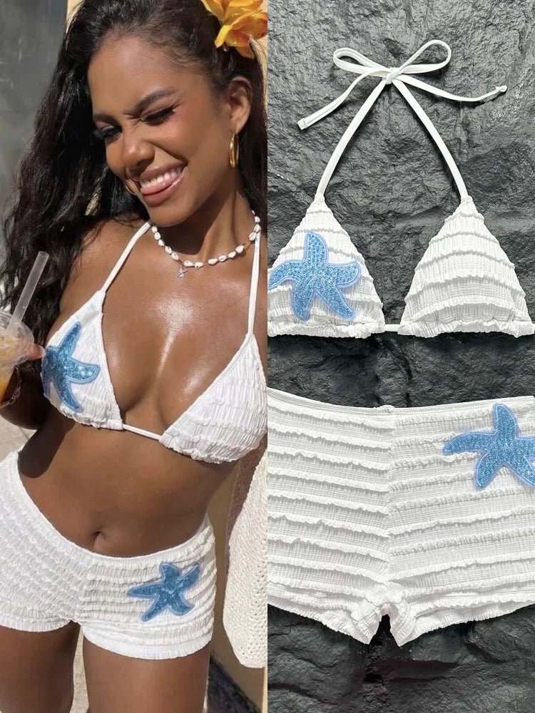 Women's Sequin Halter Swimwear Starfish Bikini Ruffle - Additional View 8