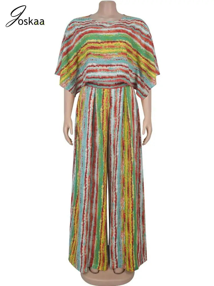 Women's Stripe Flare Wide Leg Two Piece Set Stripes – Back View