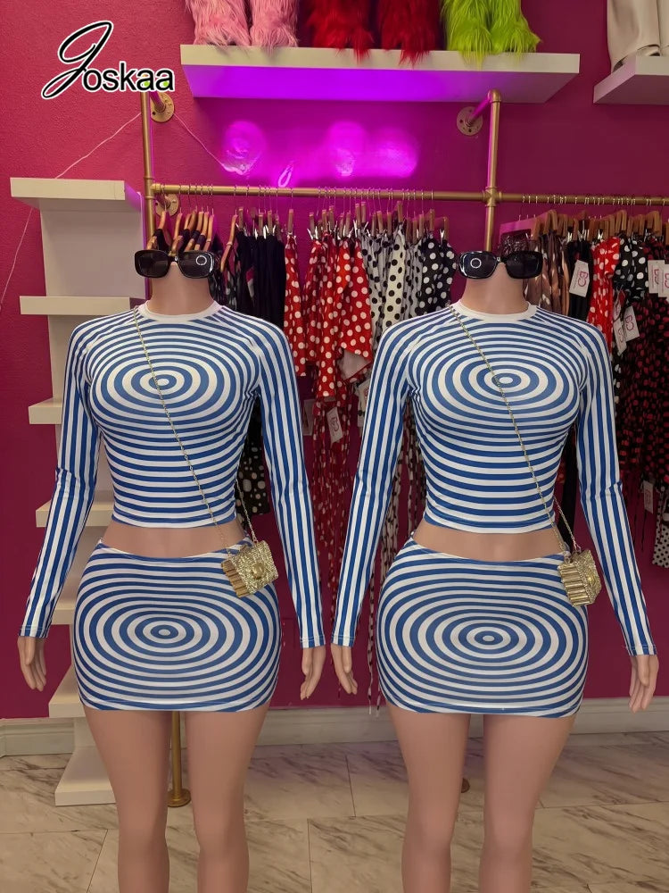 Women's Striped Long Sleeve Two Piece Set - Women's Fashion Wholesale - Front View