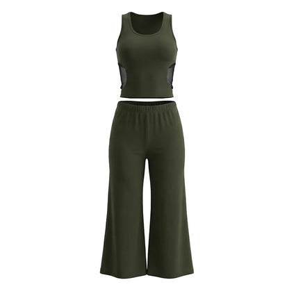 Women's Mesh High Waist Wide Leg Two Piece Set - Additional View 7