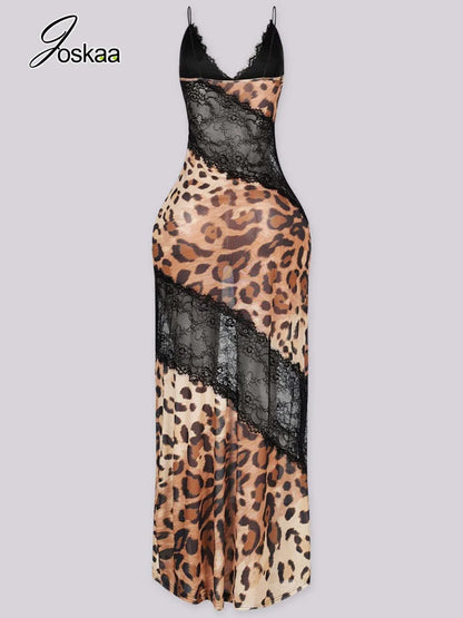 Women's Mesh Lace V-neck Sleeveless Maxi Dress - Model Wearing Style