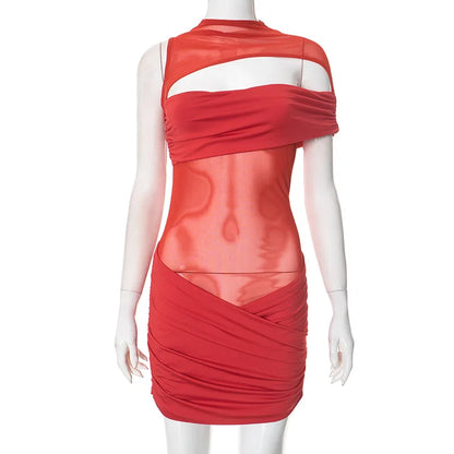 Wholesale Women's Mesh Ruched Cutout Mini Dress