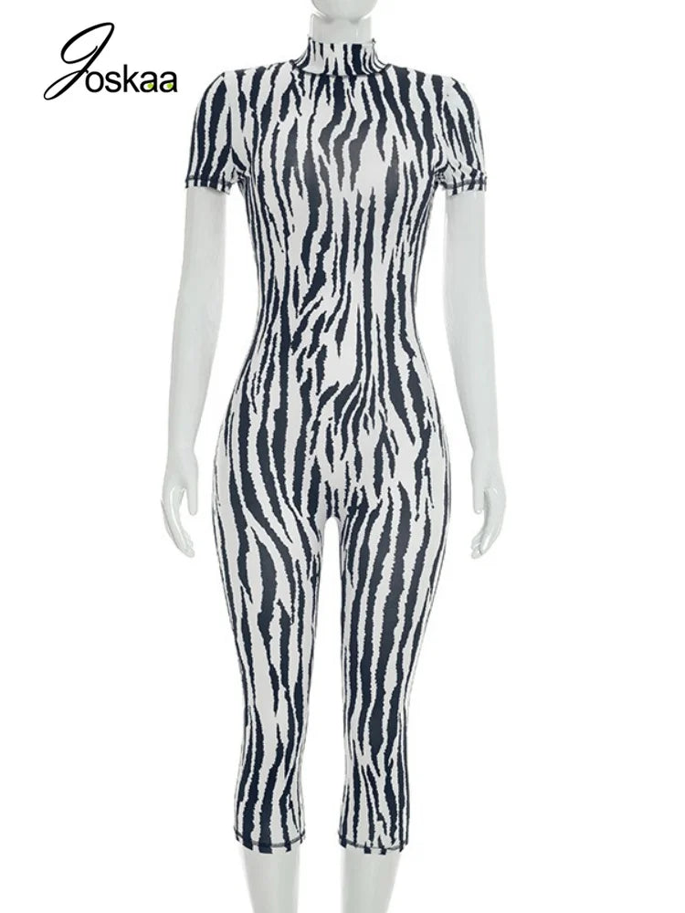 Women's Zebra Print Backless Bodycon Romper - Back View
