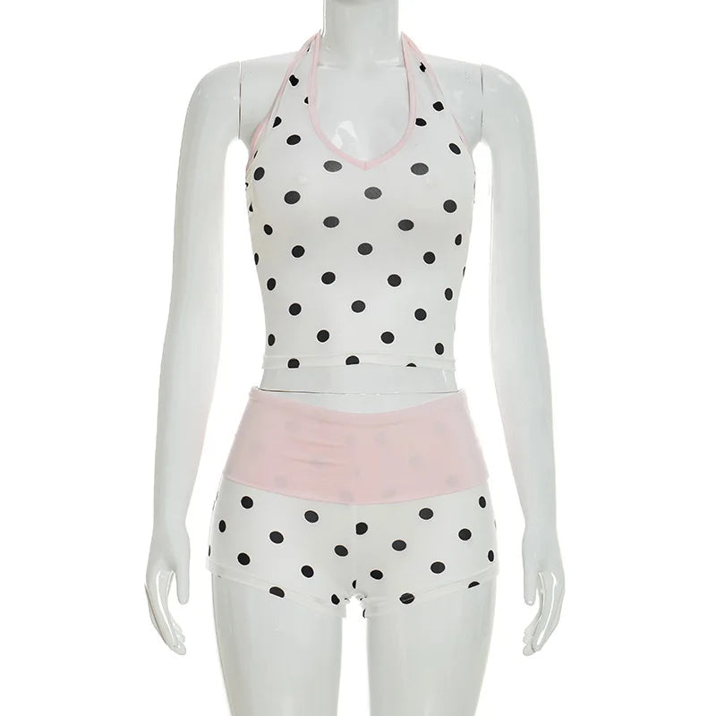 Joskaa Polka Dot Lace Backless Halter Two Piece Set - two piece set image 5