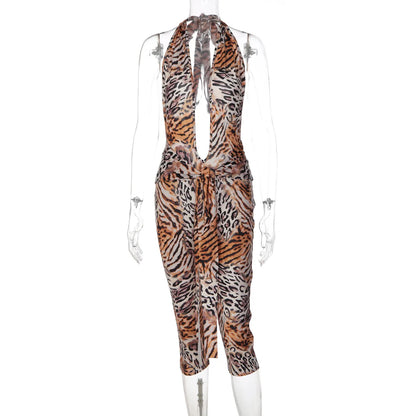 Women's Leopard Print Lace Ruched Backless Romper - Detail View 6