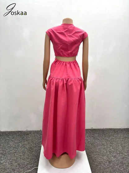 Wholesale Women's Elegant Deep V-neck Maxi Dress Pink – Detail View