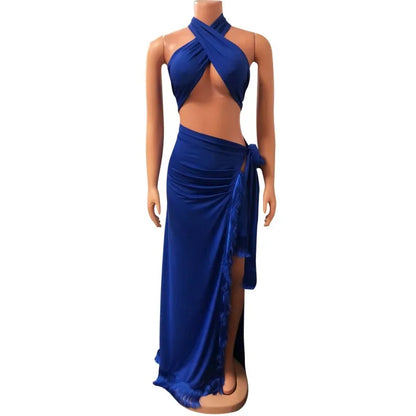 Women's Maxi Solid Wrap Chest Two Piece Set