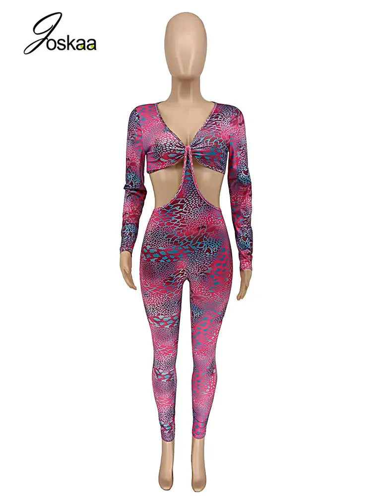 Women's Snake Print Backless Cutout Romper rose purple – Side View