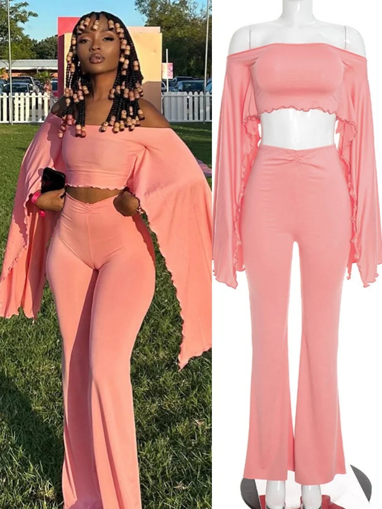 Women's Ruched Long Sleeve High Waist Wide Leg Two Piece Set - Additional View 8