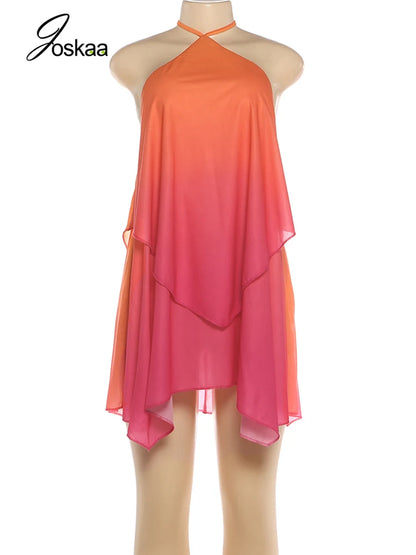 Women's Lace Backless Halter Bodycon Mini Dress Rose Red – Back View