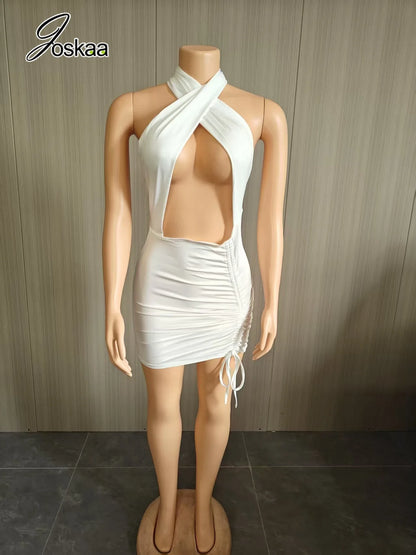 Women's Backless Cutout Halter Mini Dress Brown – Detail View
