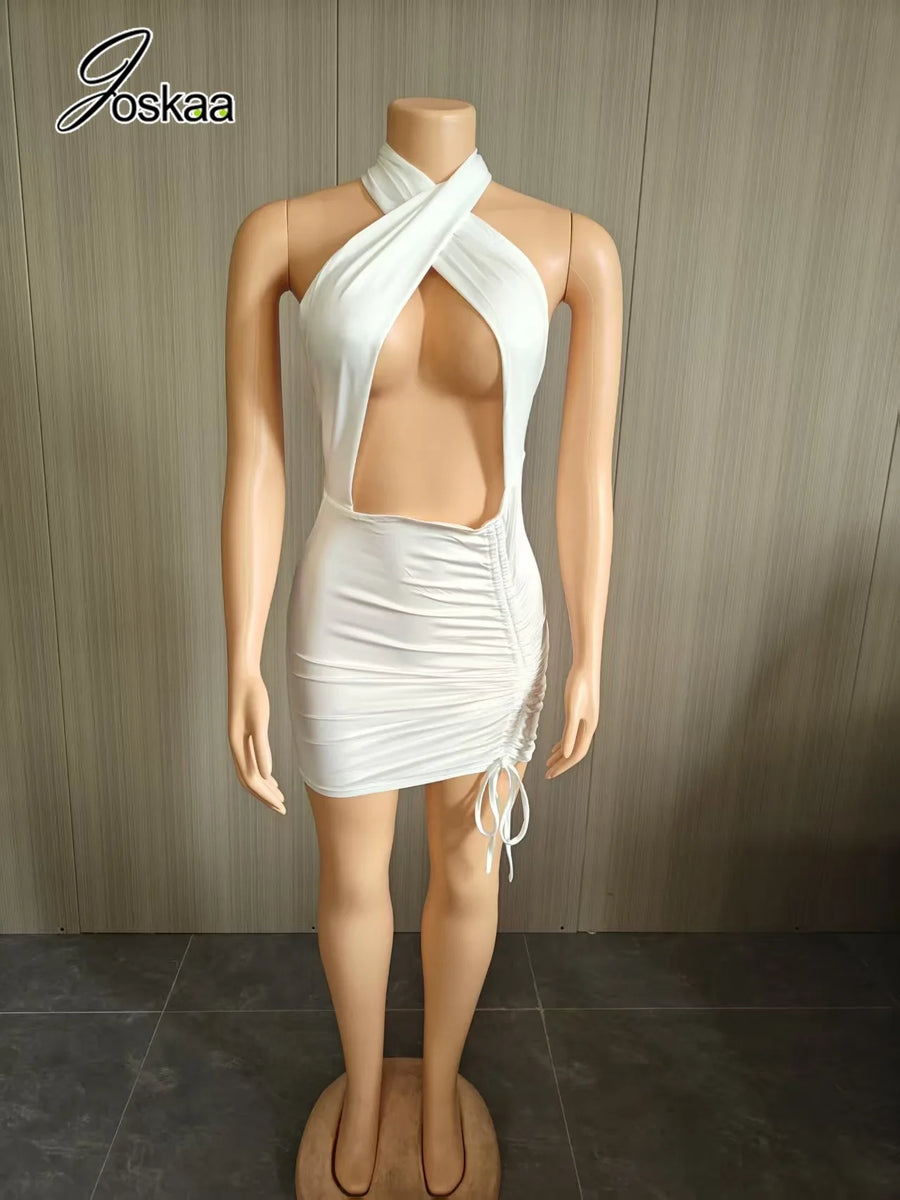 Women's Backless Cutout Halter Mini Dress Brown – Detail View