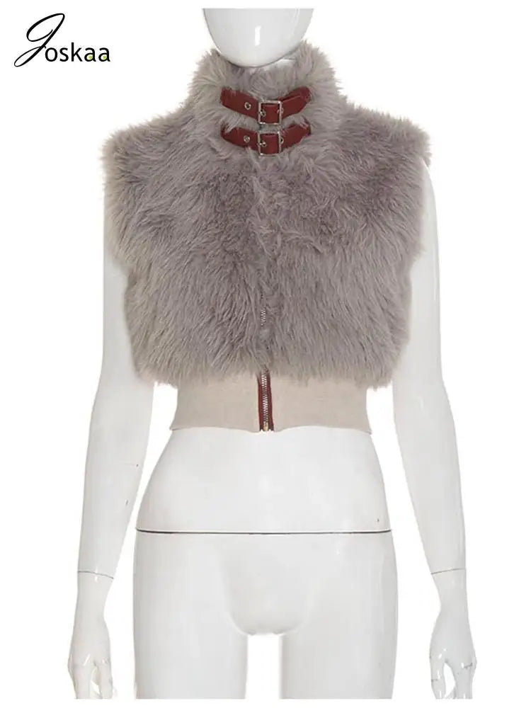 Wholesale Women's Faux Leather Sleeveless Zip Top Gray – Back View