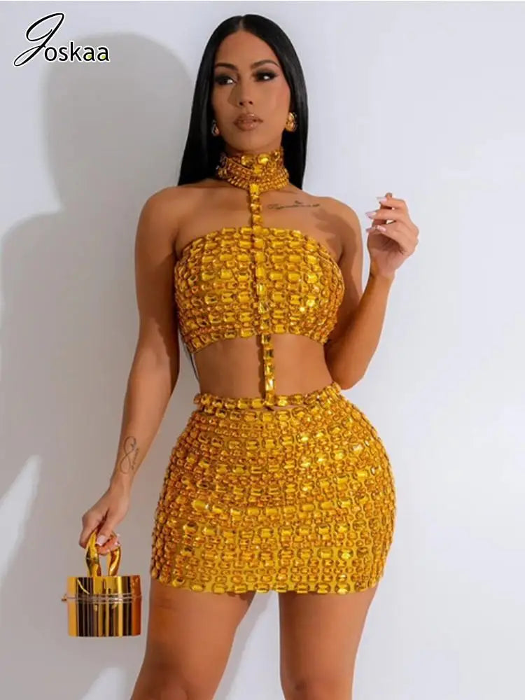 Women's Rhinestone Cutout Halter Two Piece Set – Women's Fashion Wholesale – Front View