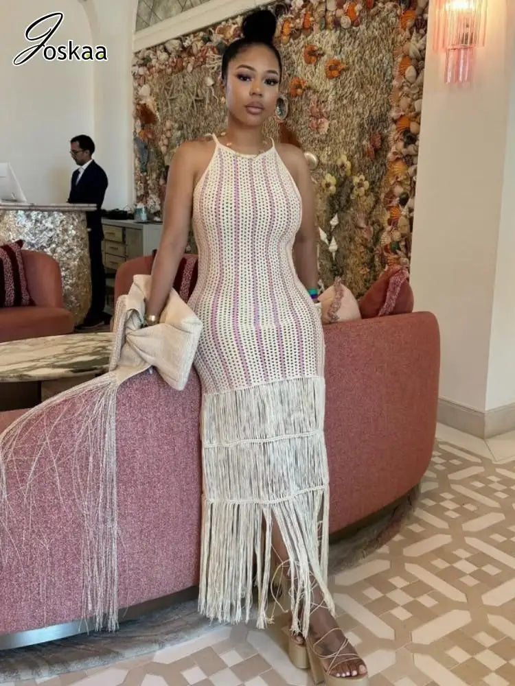 Women's Stripe Knit Sleeveless Maxi Dress – Women's Fashion Wholesale – Front View
