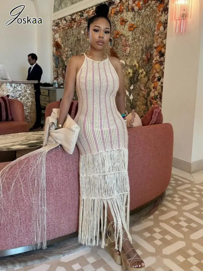 Women's Stripe Knit Sleeveless Maxi Dress – Women's Fashion Wholesale – Front View