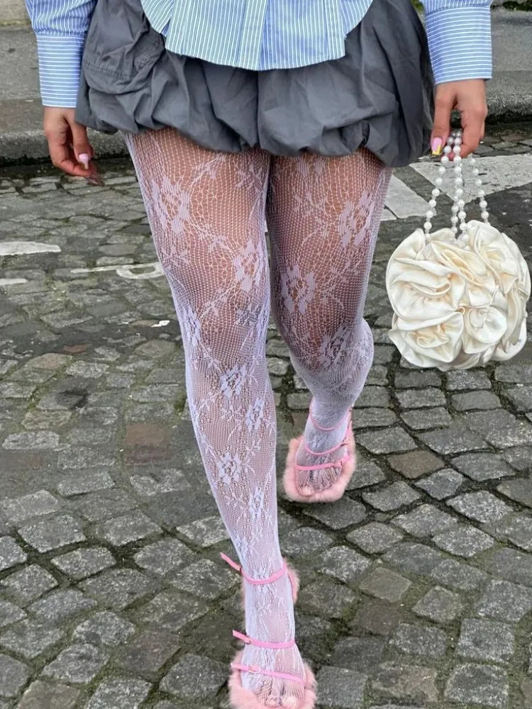 Women's White Print Bodycon Fashion Tights