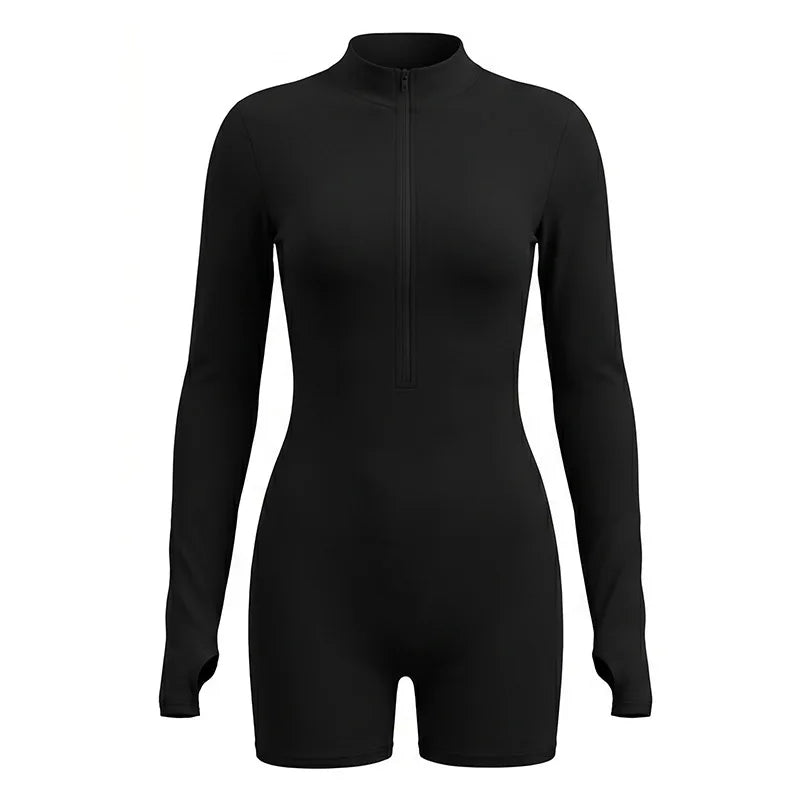 Women's Ruched Cutout Zip Up Long Sleeve Romper - Additional View 7