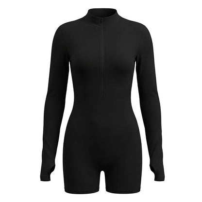 Women's Ruched Cutout Zip Up Long Sleeve Romper - Additional View 7
