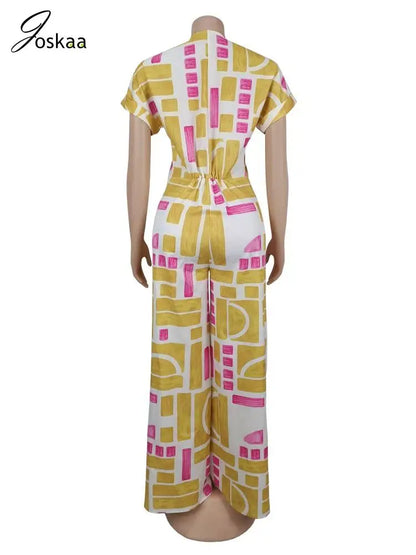 Women's Short Sleeve Flare Zip Wide Leg Romper Yellow – Detail View