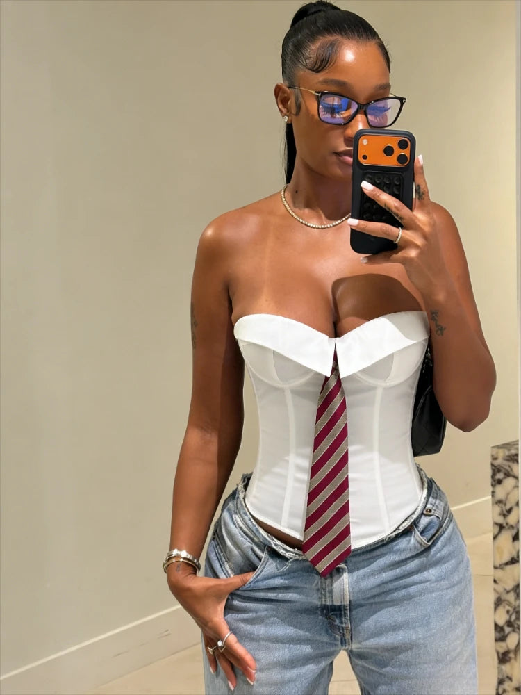 Women's Lace Satin Crop Bodycon Spice Girl Top – Women's Fashion Wholesale – Front View
