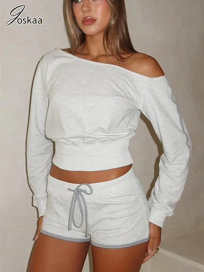Women's Long Sleeve Fall Patchwork Oblique Two Piece Set – Women's Fashion Wholesale – Front View