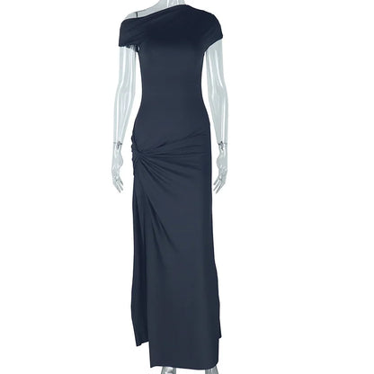 Women's Short Sleeve Bodycon Pleated Maxi Dress