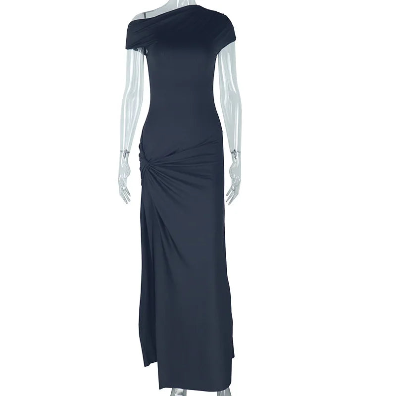 Women's Short Sleeve Bodycon Pleated Maxi Dress
