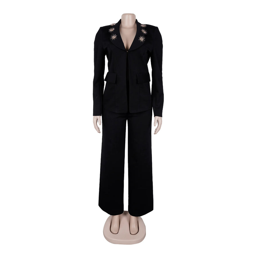 Women's Long Sleeve Elegant Deep V-neck Two Piece Set
